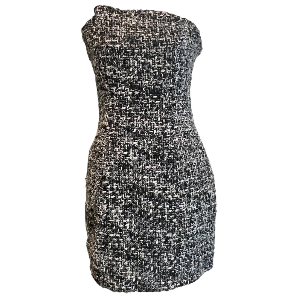 Tobi Strapless Mini Dress M Black Grey Tweed Bodycon Fitted Chic Night Out